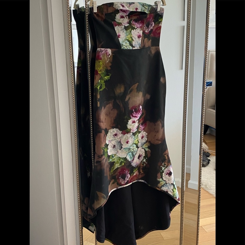 Black Halo Eve High Low Floral gown